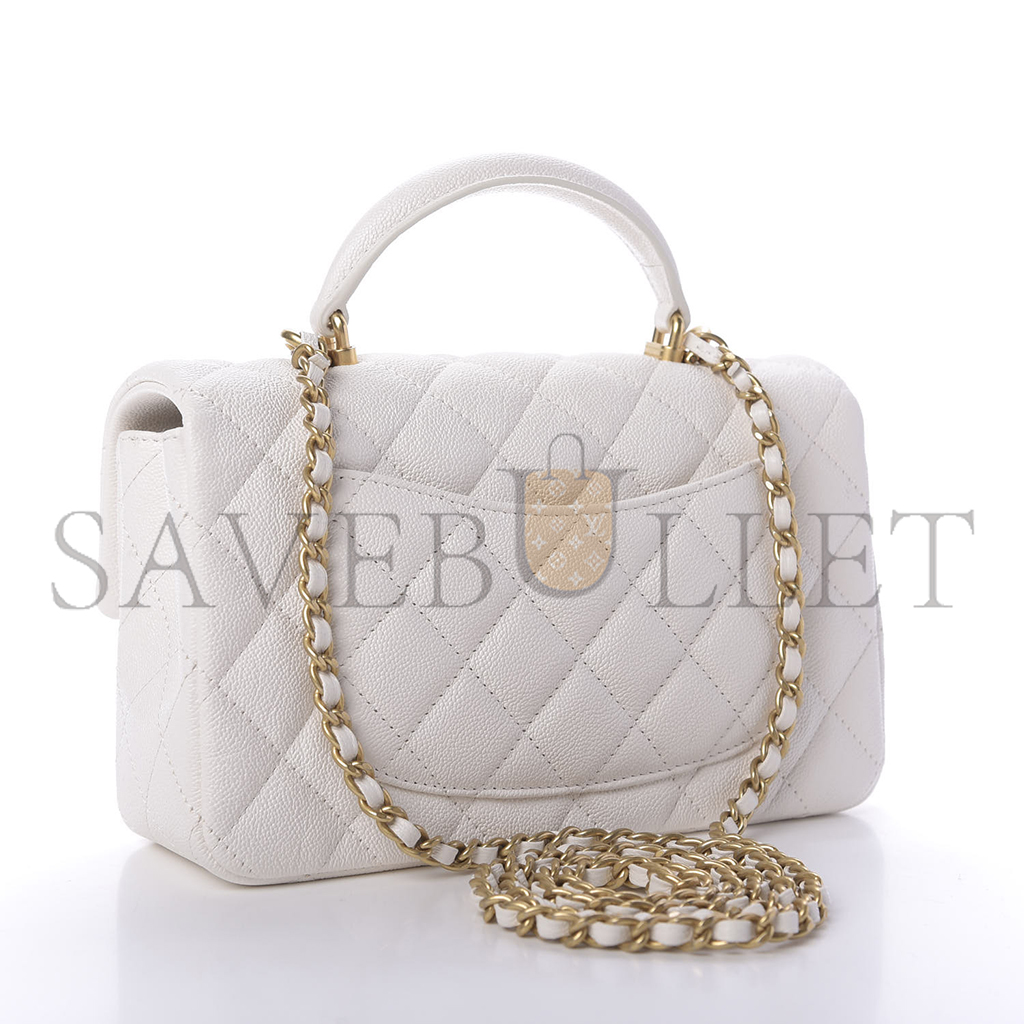 Ch*el master caviar quilted mini top handle rectangular flap white (20*13*9cm)